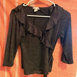 Black Glitter Wrap Top